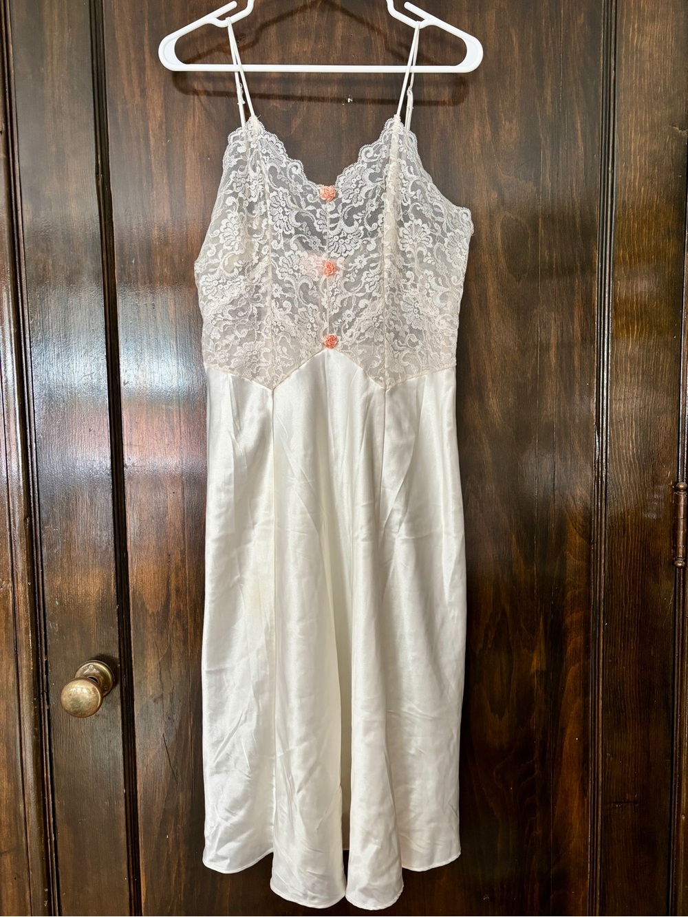 Vintage lace floral satin midi slip dress